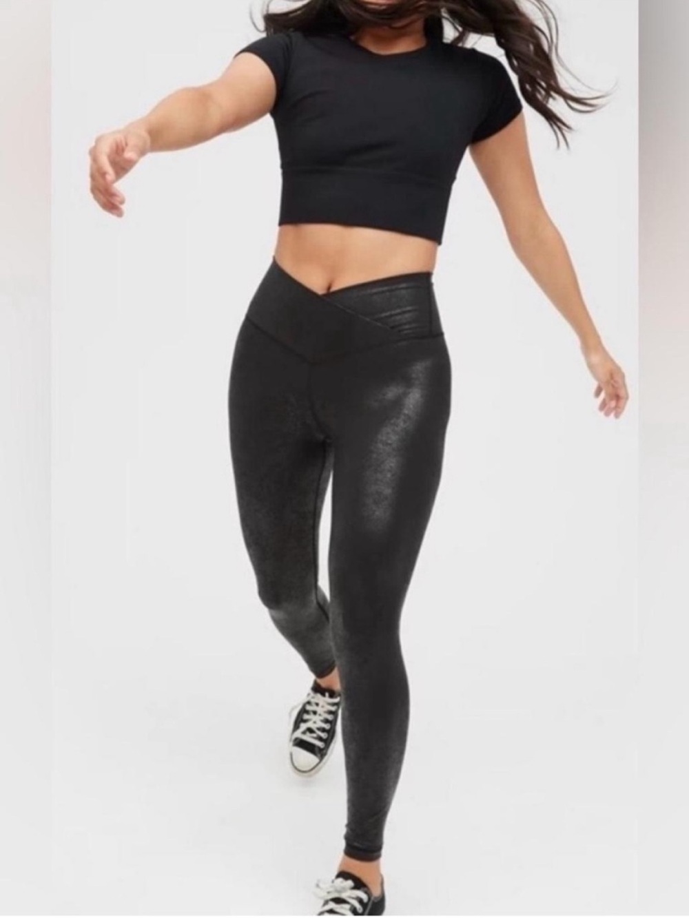 NWT Aerie OFFLINE Textured Cross Front Leggings Black High Rise Small